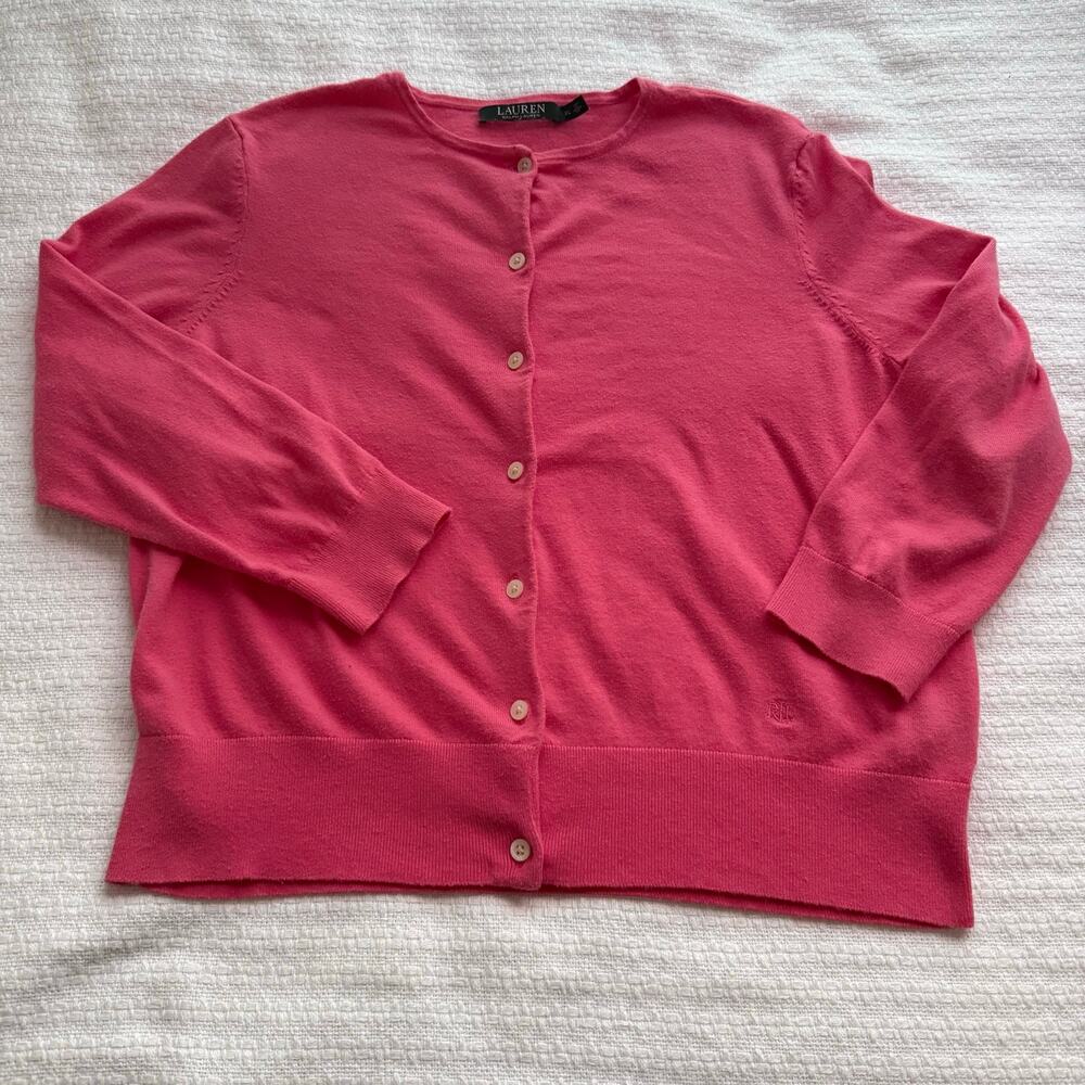 XL Lauren Ralph Lauren Pink 3/4 Sleeve Cardigan